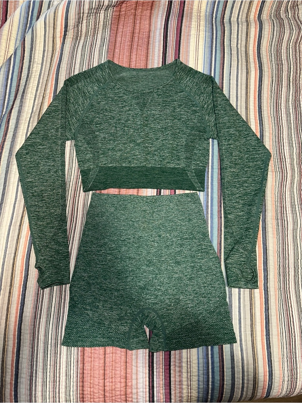 Green Active Crop Top & High-Waist Shorts Set